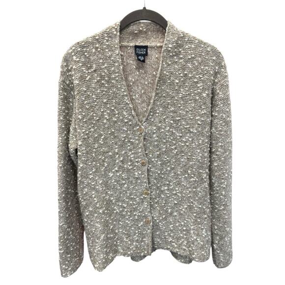 Eileen Fisher Merino Wool Bouclé Button Cardigan Sweater Women’s S Cream Tan - Picture 1 of 9